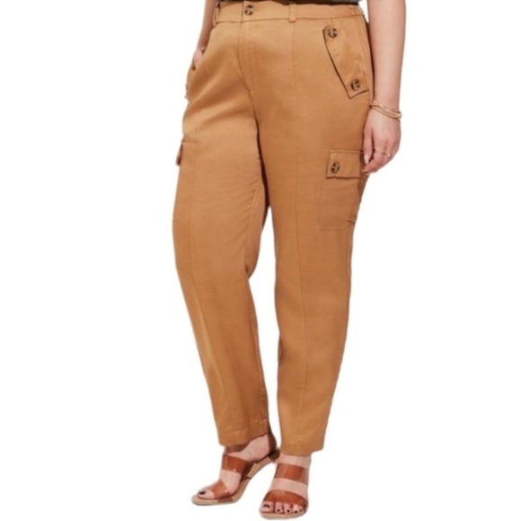 Torrid Size 16 Short Relaxed Taper Studio Linen High Rise Cargo Pant Camel Tan - Picture 1 of 12